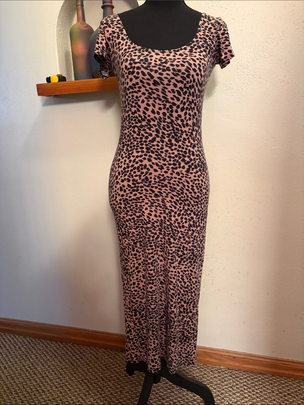 Billabong Tan and Black Leopard-Print Midi Dress